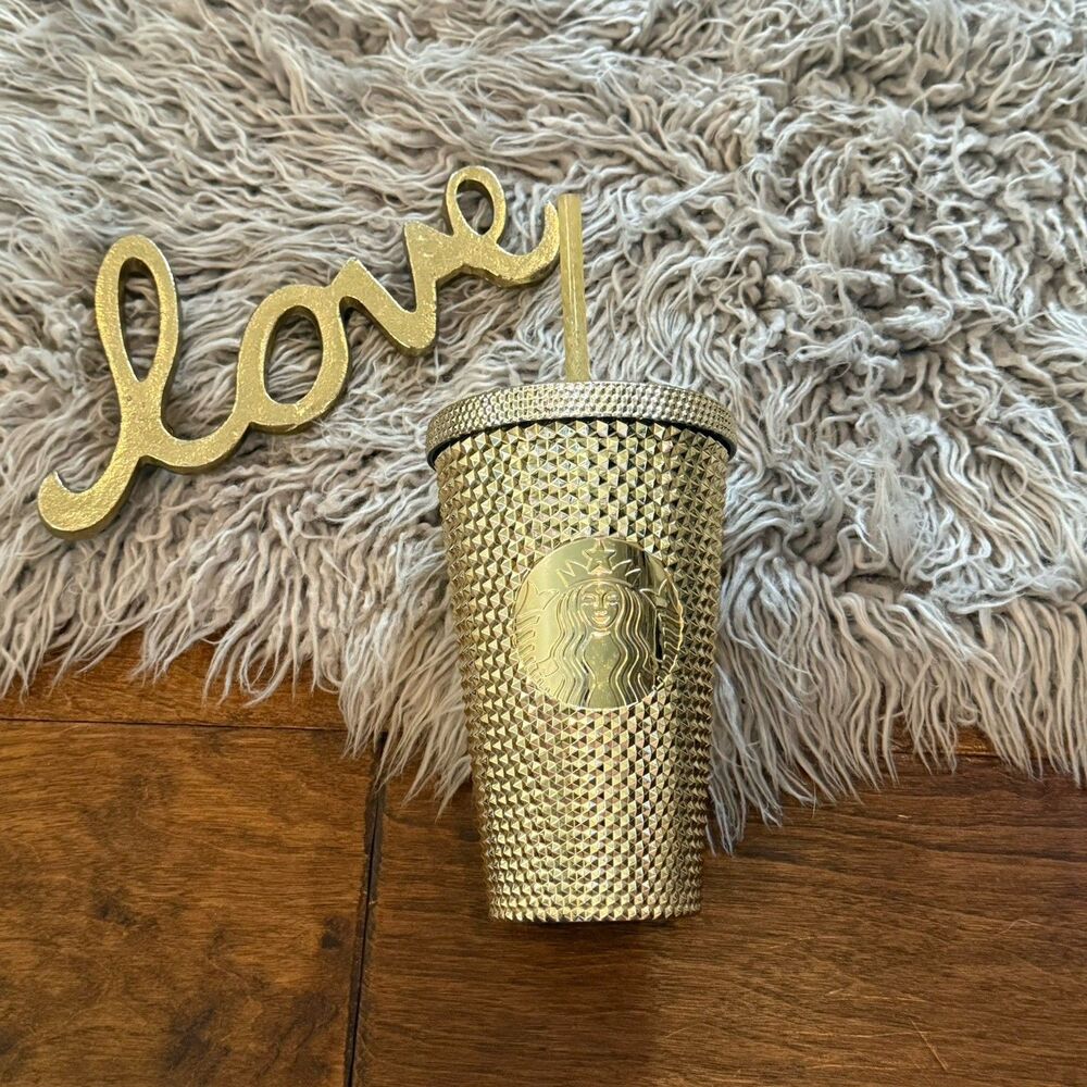 Starbucks Studded Tumbler Cup Metallic Gold Winter Holiday Bling 16 Oz Grande